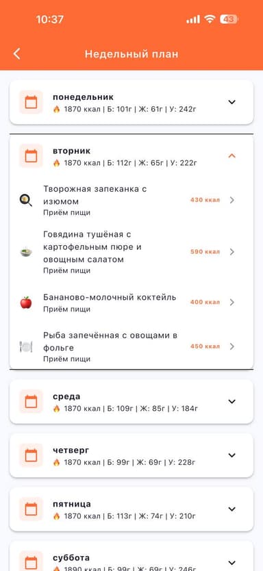Планы питания на неделю