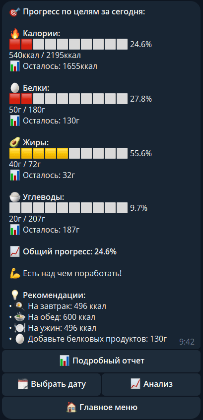 Скриншот расчёта калорий 5